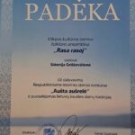 Festivalio padėka folkloro ansambliui ,,Rasa rasoj"
